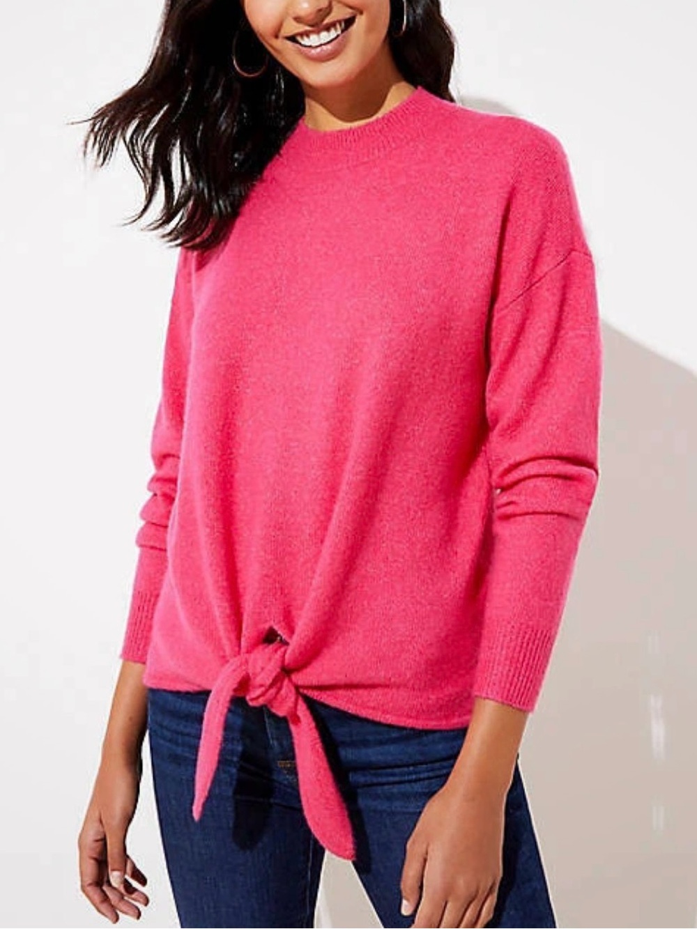 LOFT Fuchsia Pink Tie Hem Knit Pullover Sweater Medium EUC